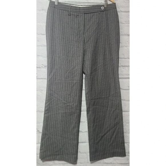 Michael Kors Wool Blend Pants Slacks Womens 12 Gray Pinstripes Wide Straight Leg - Picture 1 of 6